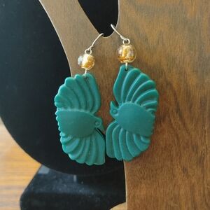 Elegant Teal and Gold Thunderbird Drop Earrings Dove